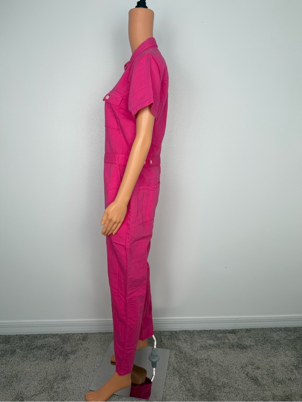 Outerknown S.E.A. Suit Short Sleeve Jumpsuit Organic Cotton Linen Hibiscus - Picture 3 of 11